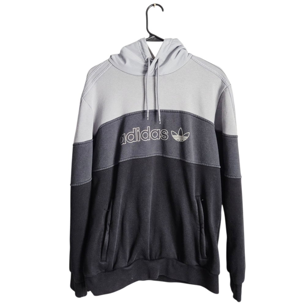 Adidas BX-20 Men's Size M Black and Gray Colorblock Trefoil Pullover Hoodie